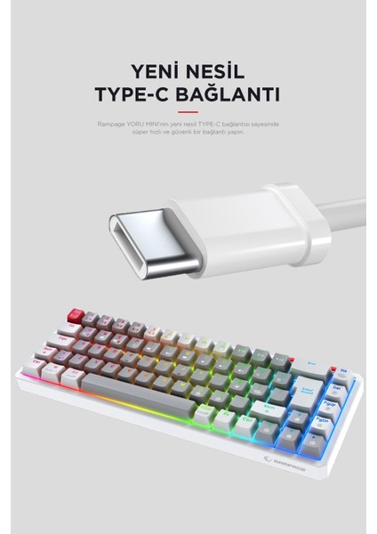 Yoru Mini Gri/beyaz Type-C Bağlantılı Outemu Red Swich Q Mekanik Gaming Oyuncu Klavye Rgb