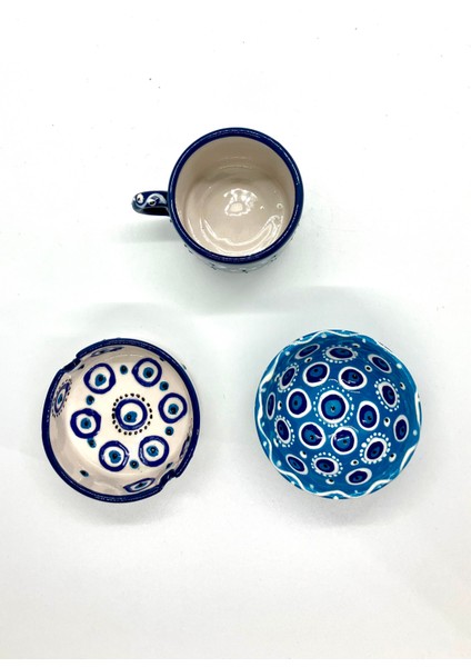 Duble Türk Kahvesi Fincanı Lokumluk Küllük Nazar Boncuklu 3’lü Sunum Seti fiyatları