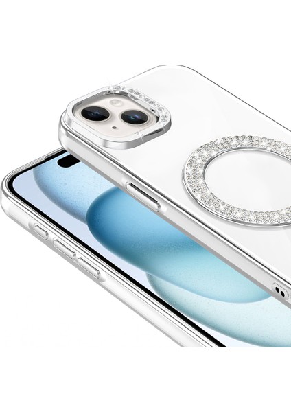 Apple iPhone 15 Kılıf Karetta Diamod Taş Desenli Magsafeli Kapak