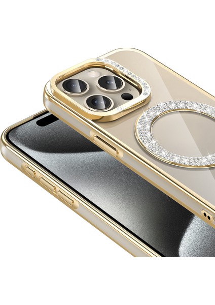 Apple iPhone 15 Pro Max Kılıf Karetta Diamod Taş Desenli Magsafeli Kapak