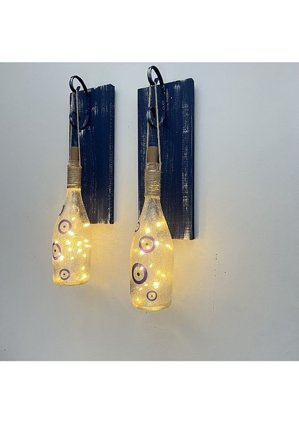 Peri Led Işıklı Mavi Ahşap Dekorlu Ferforje Bağlantılı Nazar Boncuklu Duvar Dekoru Set fırsatları