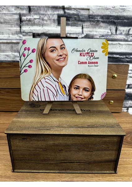 Anneye Özel Kupa Bardak Gece Lambası Masa Üstü Tablo Set Anneler Günü Hediyesi (Ahşap Kutu Hediyeli)