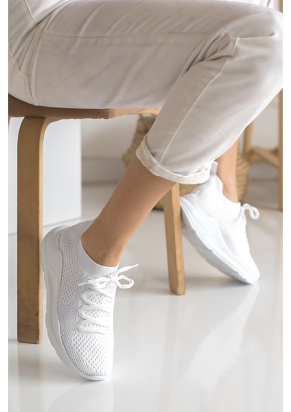 Allyup Kadın Triko Sneaker Bağcıklı Çorap Bileklik Detaylı Spor Ayakkabı 017