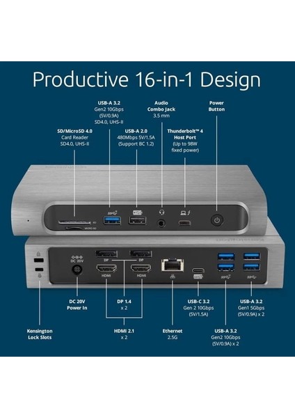 Usb4 Dörtlü 4K Ekran Bağlantı Istasyonu (SD5800T) Quad 4K 100W Thunderbolt 4 fiyatları