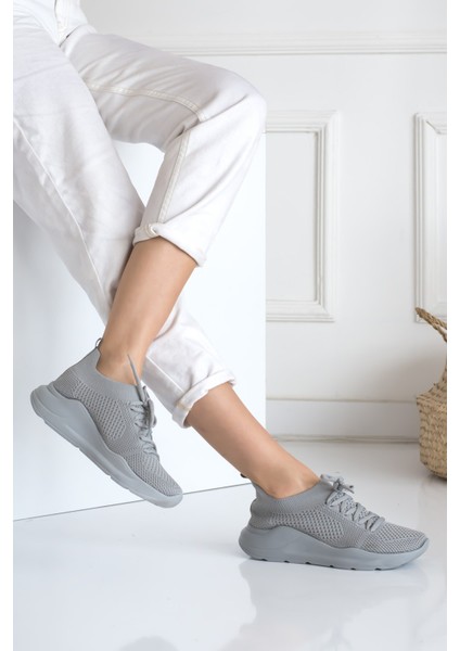 Allyup Kadın Triko Sneaker Bağcıklı Çorap Bileklik Detaylı Spor Ayakkabı 017