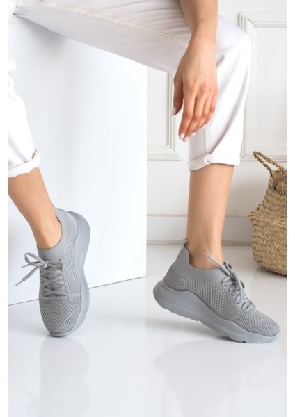 Allyup Kadın Triko Sneaker Bağcıklı Çorap Bileklik Detaylı Spor Ayakkabı 017