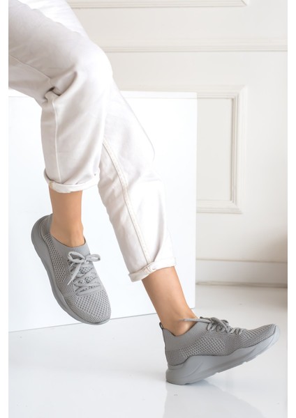 Allyup Kadın Triko Sneaker Bağcıklı Çorap Bileklik Detaylı Spor Ayakkabı 017