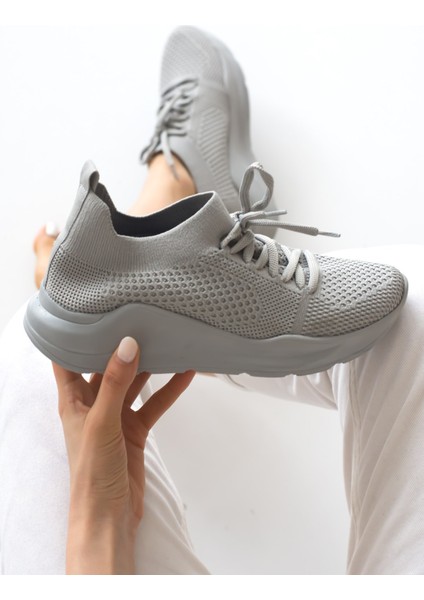 Allyup Kadın Triko Sneaker Bağcıklı Çorap Bileklik Detaylı Spor Ayakkabı 017