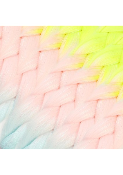 Simli Neon Sarı / Şeker Pembe / Su Yeşili Ombreli Örgülük Saç 100 gr