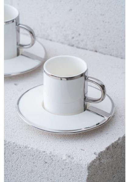 Acar HXF-06875 Gümüş Yaldızlı 2 Kişilik Kahve Fincan Takımı