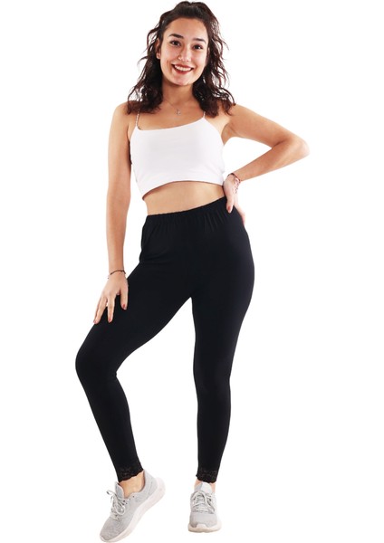 Kadın Siyah/bordo Dantelli 2'li Paket Tayt (Büyük Beden Seçeneğiyle) modelleri