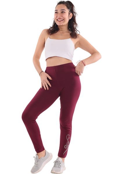 Kadın Lacivert/bordo Taş Baskılı 2'li Paket Tayt (Büyük Beden Seçeneğiyle) modelleri