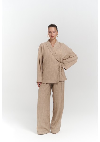 Anya Bej Kimono Pantolon Takım