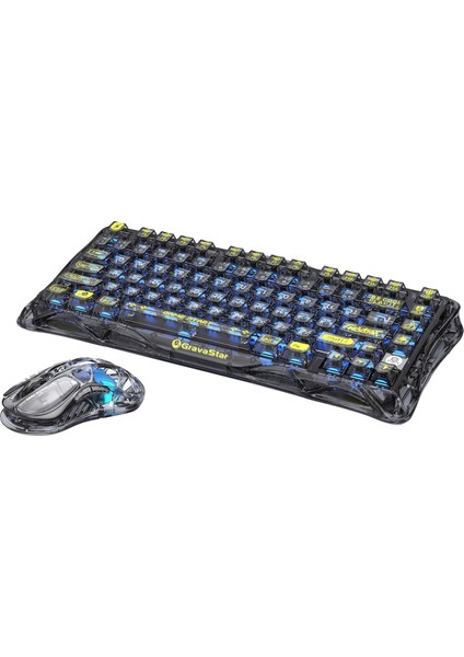 Mercury K1 Lite+M2 Kablosuz Rgb Işıklı Mekanik Q Gaming Klavye ve Optik Mouse Seti, Şeffaf Siyah