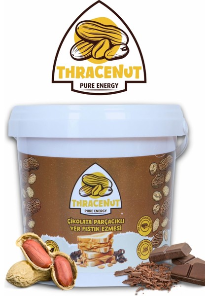 Çikolata Parçacıklı Yer Fıstık Ezmesi 1 kg – Katkısız – Şeker Ilavesiz – Protein Kaynağı – Sporcu Gıdası