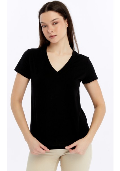 Kadın T-Shirt V Yaka Kısa Kollu fırsatları