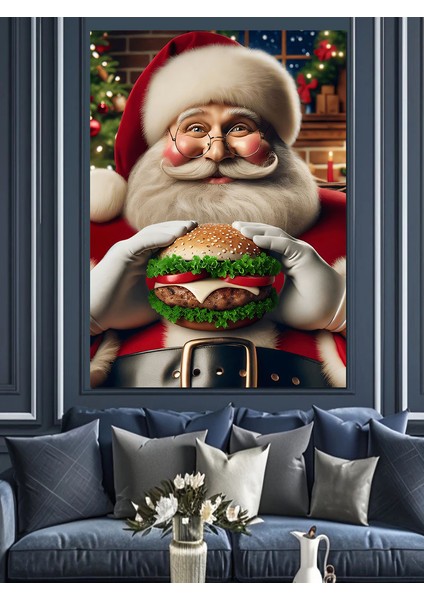 Burger Noel Baba Dekoratif Kanvas - Mdf Ahşap Tablo
