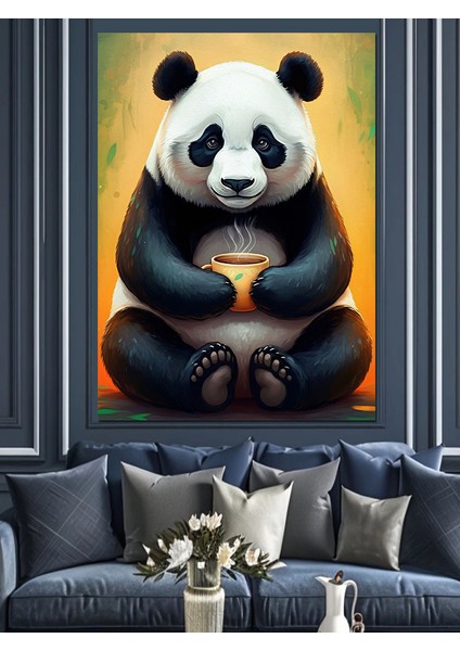 Panda Çayı Dekoratif Kanvas - Mdf Ahşap Tablo