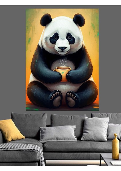 Panda Çayı Dekoratif Kanvas - Mdf Ahşap Tablo