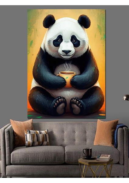 Panda Çayı Dekoratif Kanvas - Mdf Ahşap Tablo