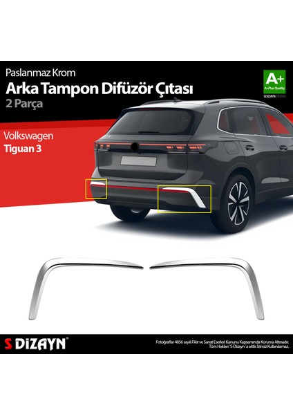 Vw Tiguan Krom Arka Tampon Difüzör Çıtası Oem Still 2 Prç. 2024 Üzeri A+ Kalite