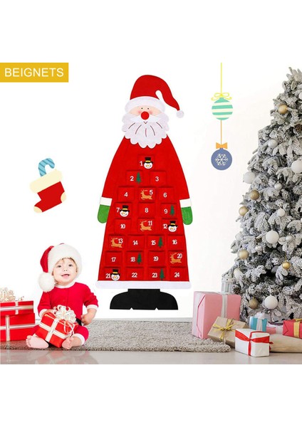 Kırmızı Stil Yılbaşı Advent Takvimi Keçe Duvar Asılı Cepler ile Noel Baba Advent Takvimi 24 Gün Çocuk Oyuncakları Hediye Ev Dekorasyonu Için (Yurt Dışından)
