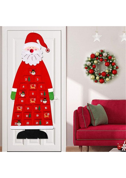 Kırmızı Stil Yılbaşı Advent Takvimi Keçe Duvar Asılı Cepler ile Noel Baba Advent Takvimi 24 Gün Çocuk Oyuncakları Hediye Ev Dekorasyonu Için (Yurt Dışından)