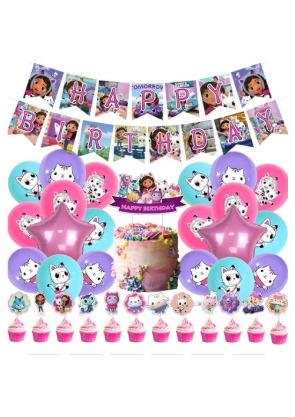 C Stili Gabby Dollhouse Doğum Günü Süslemeleri Balonlar Tünel Kit Kedi Temalı Set Parti Dekorasyon Gabbys Dollhouse Figür Oyuncakları Için (Yurt Dışından)