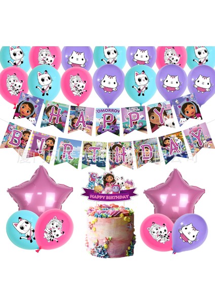 C Stili Gabby Dollhouse Doğum Günü Süslemeleri Balonlar Tünel Kit Kedi Temalı Set Parti Dekorasyon Gabbys Dollhouse Figür Oyuncakları Için (Yurt Dışından)