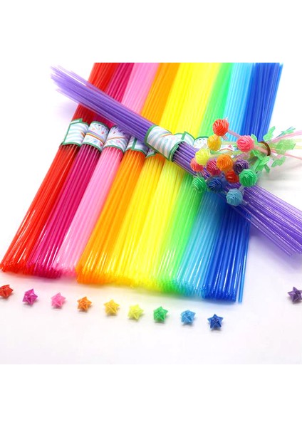 Çocuklar Için El Yapımı Katlanabilir Yıldızlı Plastik Pipet Şanslı Şeffaf Tüp Origami Süslü Parlak Katlanabilir Beş Boynuzlu Doğum Günü Hediyesi (Yurt Dışından)