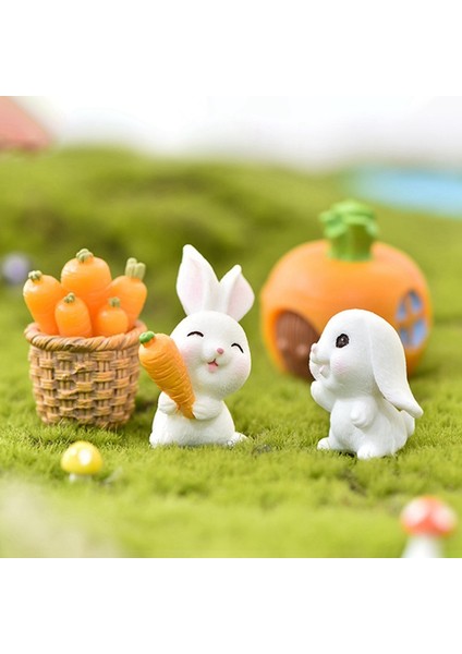H06 Stili Mini Sevimli Reçine Tavşan Biblo Aile Mikro Peyzaj Biblo Tavşan Havuç Minyatür Heykel Bahçe Bonsai Süs Oyuncak (Yurt Dışından)