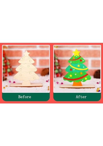 Ağaç Stili El Sanatları Noel 3D Ahşap Boyama Seti Çocuklar Için Eğitici Oyuncaklar (Yurt Dışından)