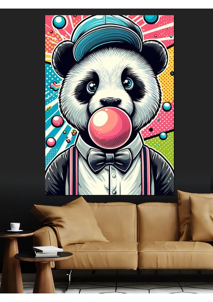 Sakız Çiğneyen Panda Dekoratif Kanvas - Mdf Ahşap Tablo fiyatları