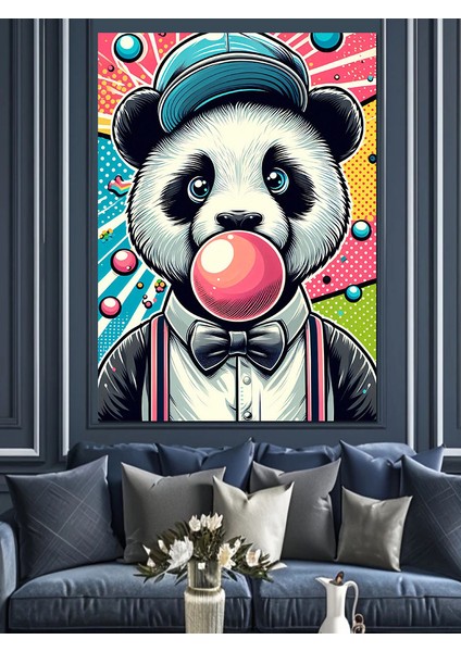 Sakız Çiğneyen Panda Dekoratif Kanvas - Mdf Ahşap Tablo modelleri