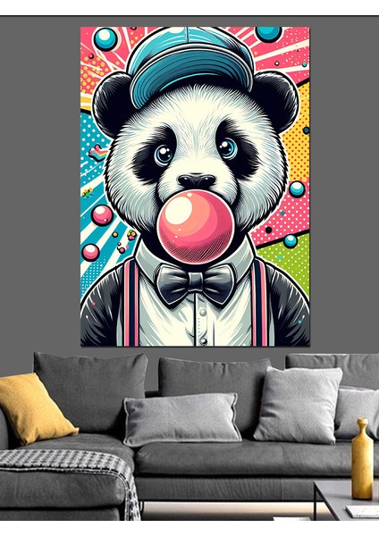 Sakız Çiğneyen Panda Dekoratif Kanvas - Mdf Ahşap Tablo fırsatları
