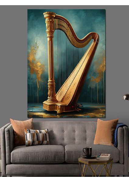 Altın Arp Dekoratif Kanvas - Mdf Ahşap Tablo