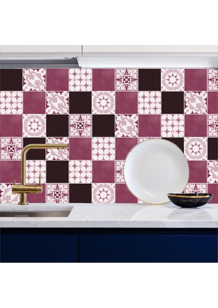Tezgah Arası Mutfak Kendinden Yapışkanlı Folyo Kaplama Modern Fayans Desen Gülkurusu 60 cm x 100 cm