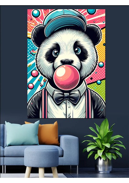 Sakız Çiğneyen Panda Dekoratif Kanvas - Mdf Ahşap Tablo