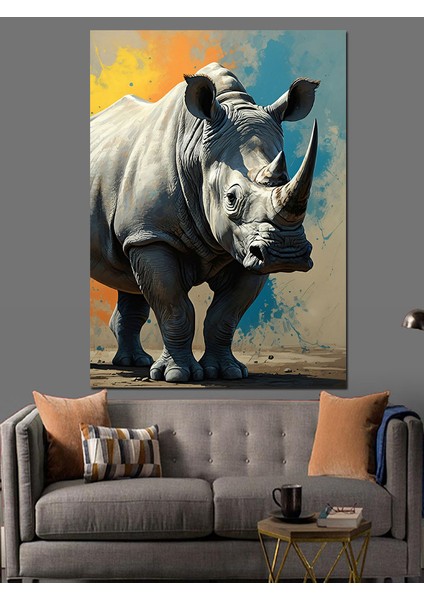 Kuvvetli Gergedan Dekoratif Kanvas - Mdf Ahşap Tablo