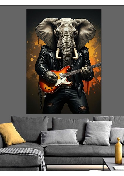 Rockçı Fil Dekoratif Kanvas - Mdf Ahşap Tablo fırsatları