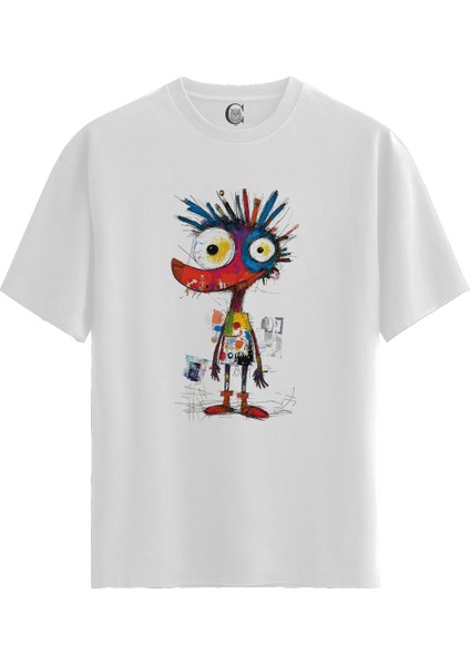 Crazy Art - Pamuklu Kadın Beyaz Tişört - Premium Quality