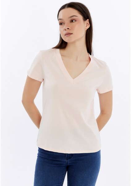 Kadın T-Shirt V Yaka Kısa Kollu fırsatları