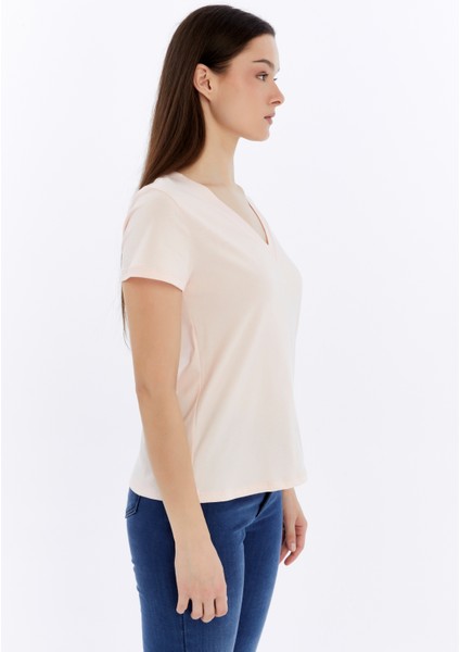 Kadın T-Shirt V Yaka Kısa Kollu