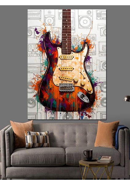 Renkli Elektro Gitar Dekoratif Kanvas - Mdf Ahşap Tablo modelleri