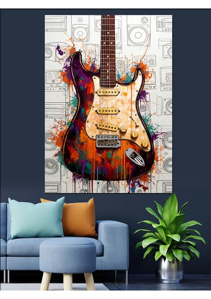 Renkli Elektro Gitar Dekoratif Kanvas - Mdf Ahşap Tablo fırsatları