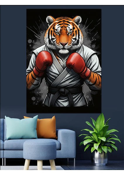 Boksör Kaplan Dekoratif Kanvas - Mdf Ahşap Tablo