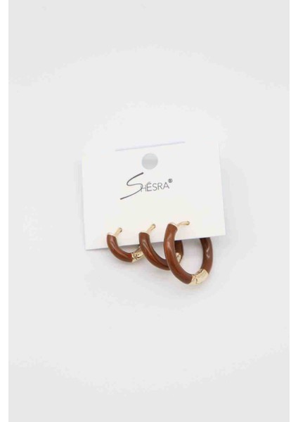 Shesra Kahverengi 3 Lü Çelik Küpe