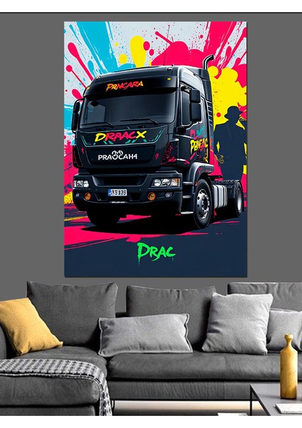 Renkli Tır Posteri Dekoratif Kanvas - Mdf Ahşap Tablo