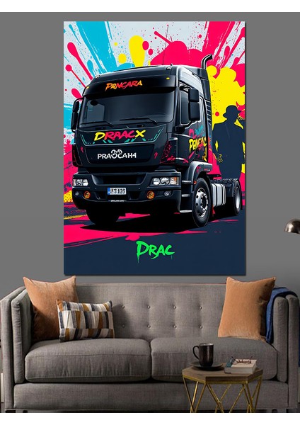 Renkli Tır Posteri Dekoratif Kanvas - Mdf Ahşap Tablo fiyatları