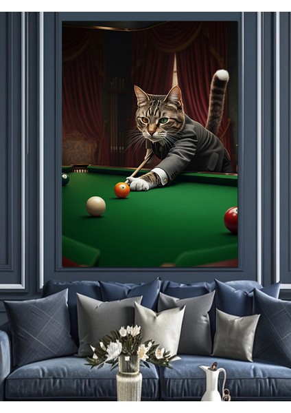 Bilardo Oynayan Kedi Dekoratif Kanvas - Mdf Ahşap Tablo fiyatları